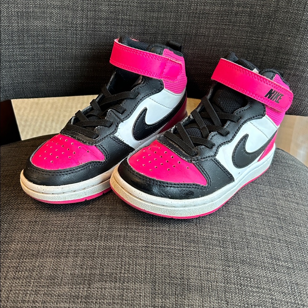 Nike Kids' Court Borough Mid 2 Basketball Shoe Black/White/Pink 11Toddler - Picture 3 of 8